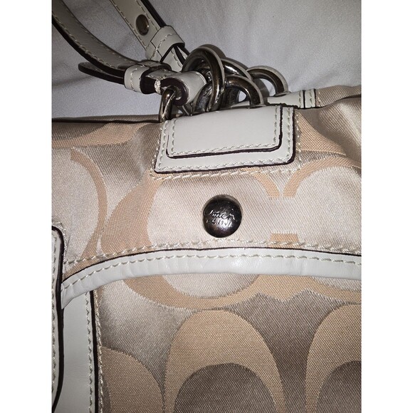 COACH Peyton Signature Satchel #14528 Khaki Jacquard Leather Trim Large Carryall - Picture 2 of 16